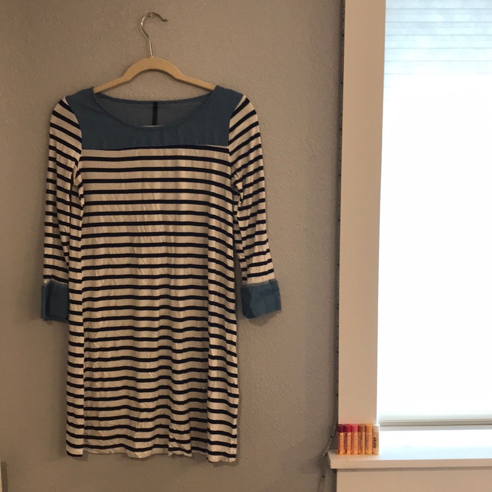 Denim/ black and white striped dress